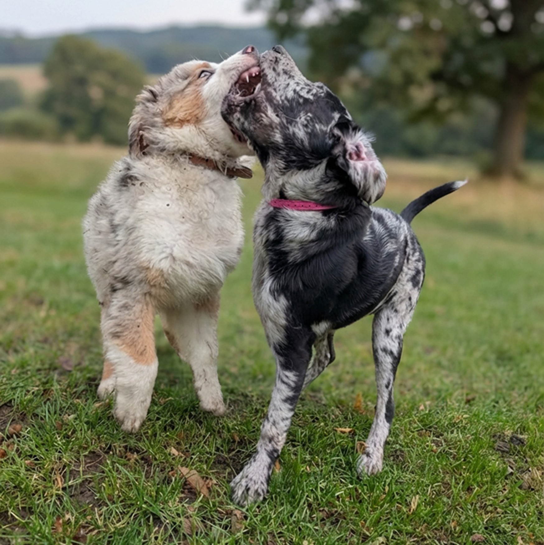 Zwei Welpen beim gemeinsamen Spiel beim Welpentreff in Hof