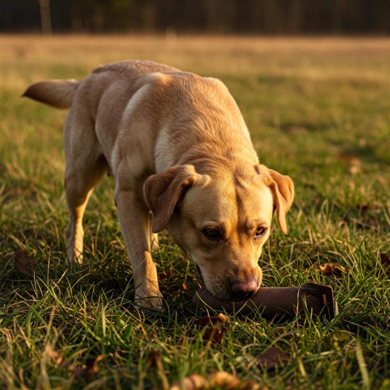 Ein Labrador beim Antijagdtraining in der Hundeschule Hof lernt das Apportieren als Alternativbeschäftigung.
